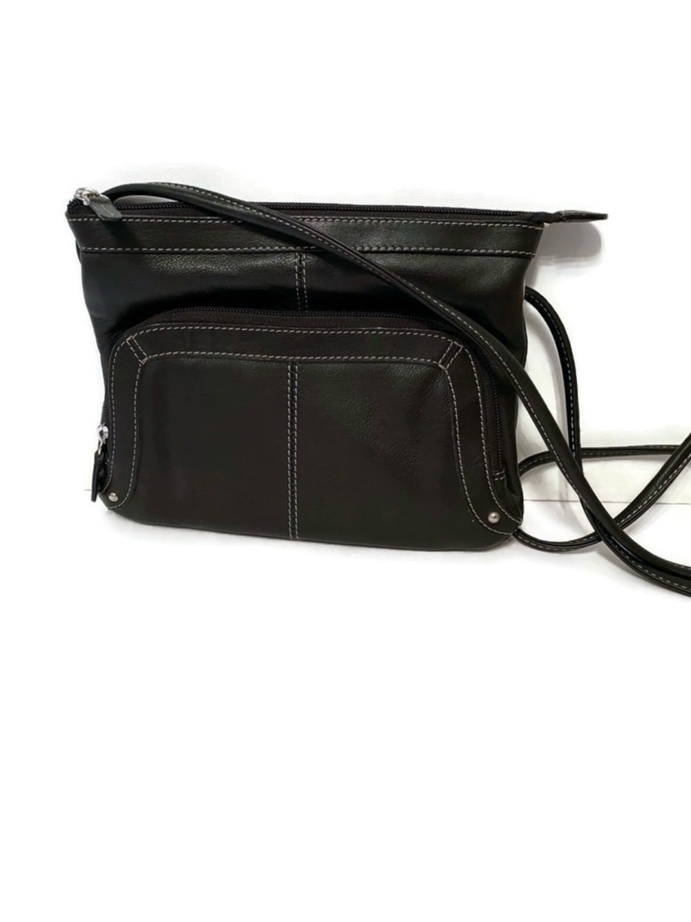 ILI NEW YORK TORONTO BAG CROSSBODY BLACK LEATHER ZIP TOP LONG STRAP